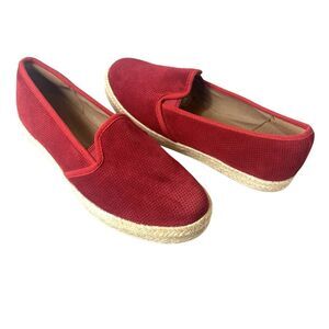 Clarks Collection Womens 9.5 W Comfort Casual Red Fabric Espadrille Slip On Flat